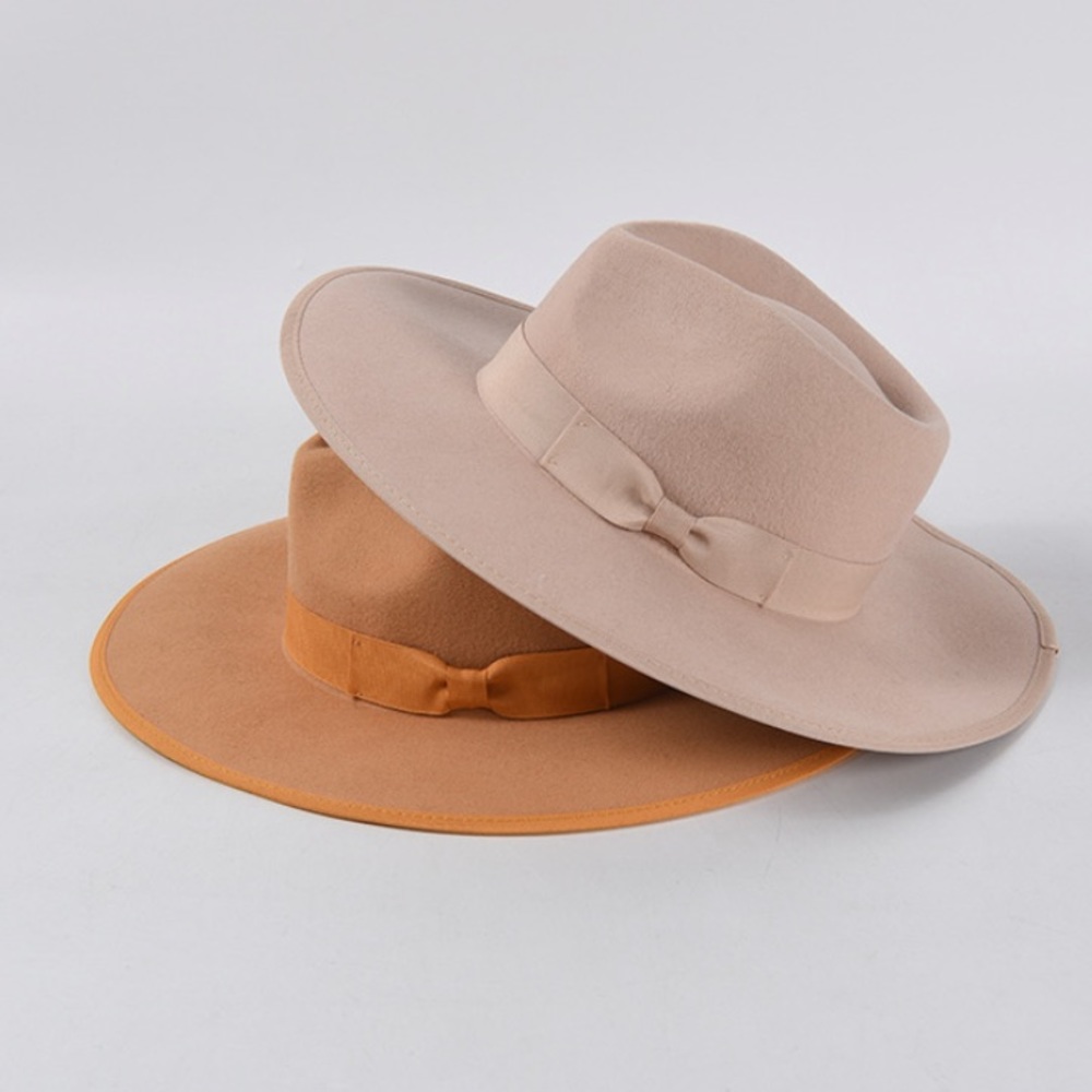 Light Taupe Wide Brim Grosgrain Band Panama Hat - Picture 9 of 10